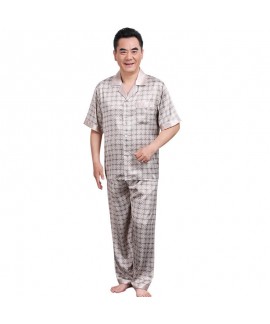 Short sleeve ice silk pajama sets for men large size middle-aged and elderly two piece sleepwear set