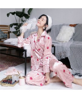 Gold velvet strawberry sleepwear set women's long ...