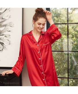 long sleeve sexy pajamas for women in spring and summer ladies ice silk sleepwear