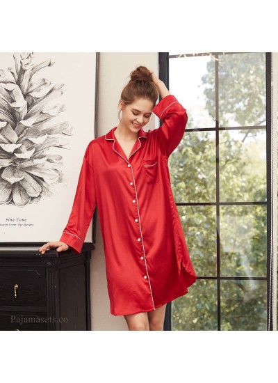 long sleeve sexy pajamas for women in spring and summer ladies ice silk sleepwear