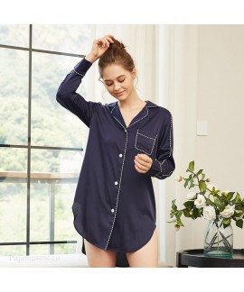 Simulation silk Long Sleeve ice Silk sleepwear women's simple sexy pajamas