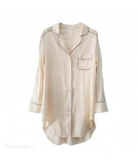 Simulation silk Long Sleeve ice Silk sleepwear women's simple sexy pajamas