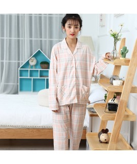 new cotton long sleeve leisure Plaid large size Nightgown sets for Autumn and winter