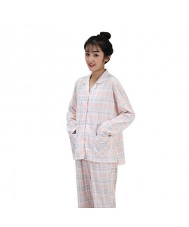 new cotton long sleeve leisure Plaid large size Nightgown sets for Autumn and winter