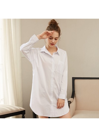 White Sexy nightdress loose long sleeve sleepwear large size cotton Pajama set