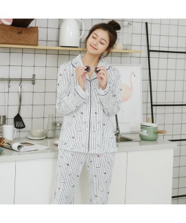 Long sleeve cotton spring and autumn cardigan pajama set cartoon sweet loose two piece sleepwear