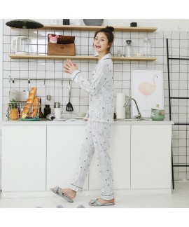 Long sleeve cotton spring and autumn cardigan pajama set cartoon sweet loose two piece sleepwear