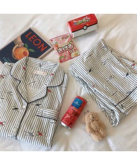 Long sleeve cotton spring and autumn cardigan pajama set cartoon sweet loose two piece sleepwear