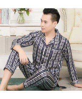 long sleeve ice silk sleepwear for men large size middle aged and elderly pajama set