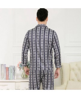 long sleeve ice silk sleepwear for men large size middle aged and elderly pajama set