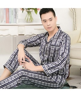 long sleeve ice silk sleepwear for men large size middle aged and elderly pajama set