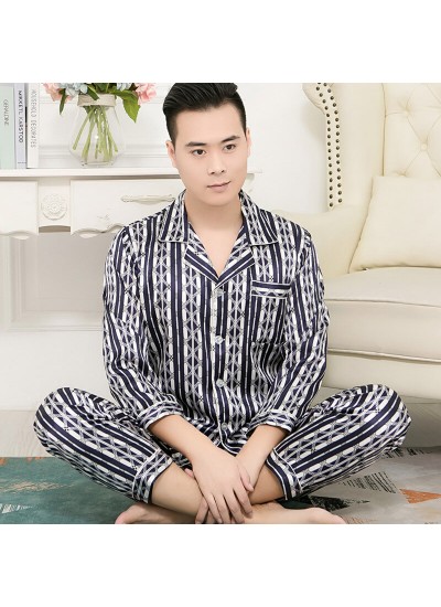 long sleeve ice silk sleepwear for men large size middle aged and elderly pajama set