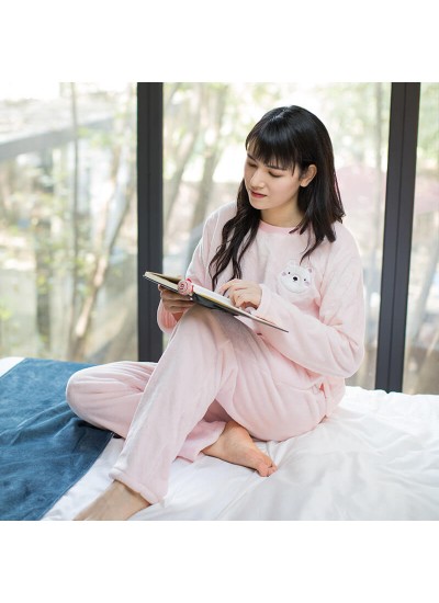 Flannel sleepwear women's underwear plus size flannel thickened pajama sets for autumn and winter 