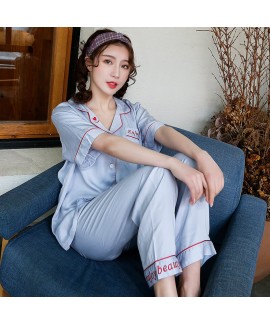 Embroidered short sleeve pajama sets women's summe...
