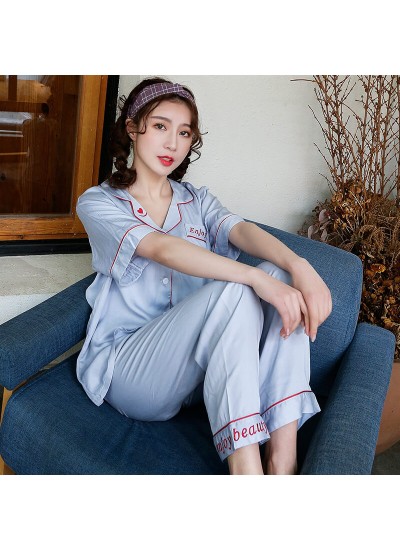 Embroidered short sleeve pajama sets women's summer leisure Women's sleepwear set