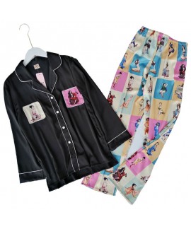 Two pieces V-neck satin sleepwear new pajamas women's ice silk pajama set