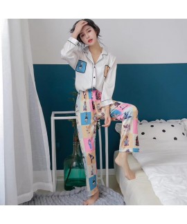 Two pieces V-neck satin sleepwear new pajamas women's ice silk pajama set