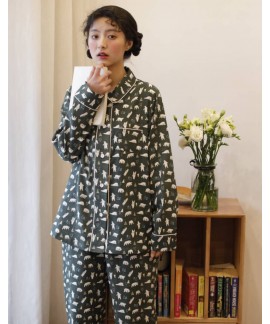 Cotton gauze long sleeve suit household sleepwear women's pajamas