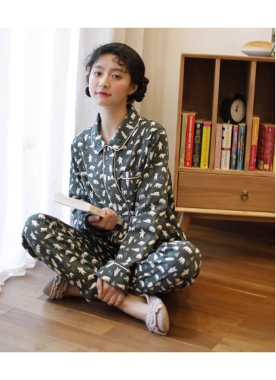 Cotton gauze long sleeve suit household sleepwear women's pajamas