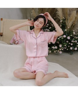 Ice silk short sleeve Lapel pajama set fashion personality simple sleepwear