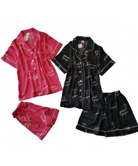 Ice silk short sleeve Lapel pajama set fashion per...
