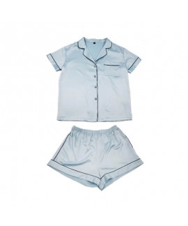Summer women's sleepwear imitation silk short sleeve Pajama Set