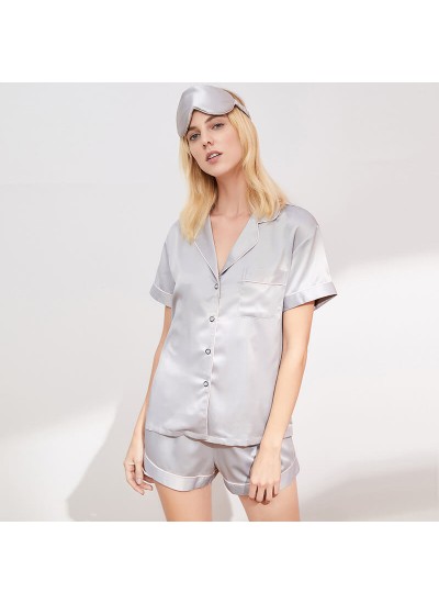 Summer women's sleepwear imitation silk short sleeve Pajama Set