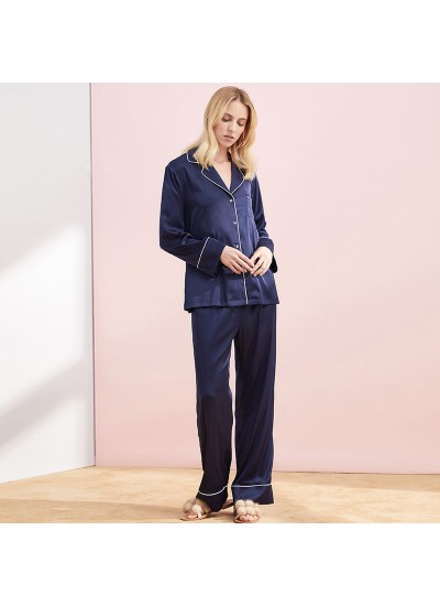 Two piece pajama sets for couple women imitation silk sleepwear