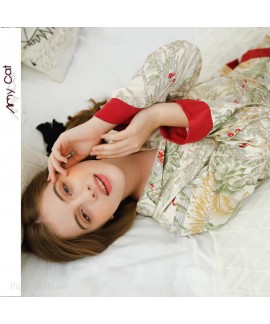 Spring new leisure grass printing pajama set outside wear sleepwear