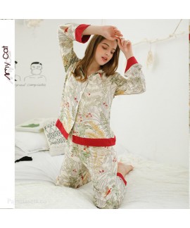 Spring new leisure grass printing pajama set outside wear sleepwear