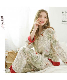Spring new leisure grass printing pajama set outsi...