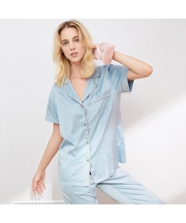 Causual two piece summer pajama set imitating silk sleepwear