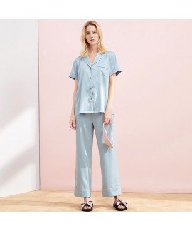 Causual two piece summer pajama set imitating silk sleepwear