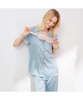 Causual two piece summer pajama set imitating silk...