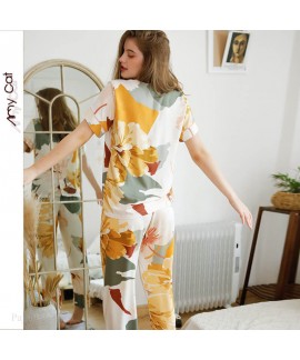 Casual Pajama sets for women V-neck printing short sleeve sleepwear