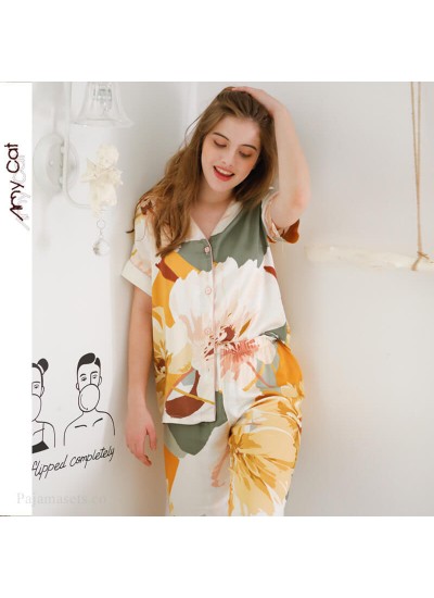 Casual Pajama sets for women V-neck printing short sleeve sleepwear