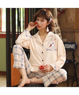 winter carding long sleeved pajamas women two piec...