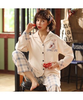 winter carding long sleeved pajamas women two piece set sleepwear