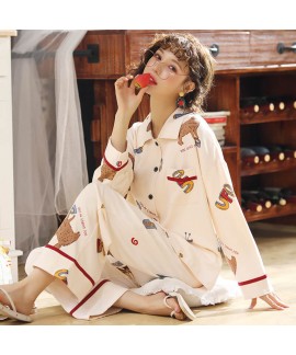 Autumn and winter pajamas women's combed cotton long sleeve cardigan sleepwear
