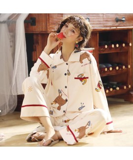 Autumn and winter pajamas women's combed cotton lo...
