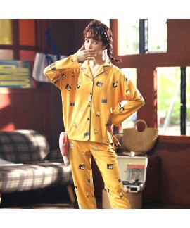 Combed cotton long sleeve Pajama women's 2019 casual cardigan sweet women sleepwear