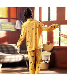 Combed cotton long sleeve Pajama women's 2019 casual cardigan sweet women sleepwear