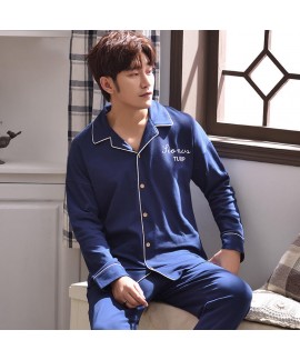 Panda blue spring and autumn youth Mens sleepwear set