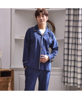 Panda blue spring and autumn youth Mens sleepwear set