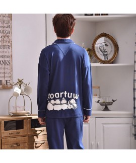 Panda blue spring and autumn youth Mens sleepwear set