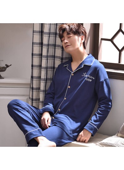 Panda blue spring and autumn youth Mens sleepwear set