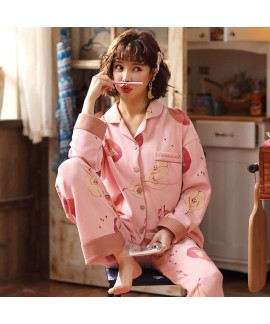 combed cotton pajamas women's cardigan long sleeve sleepwear for Autumn and winter 