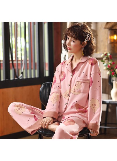 combed cotton pajamas women's cardigan long sleeve sleepwear for Autumn and winter 