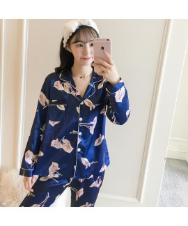Long sleeve two-piece silk like Korean luxury and noble women's home clothes