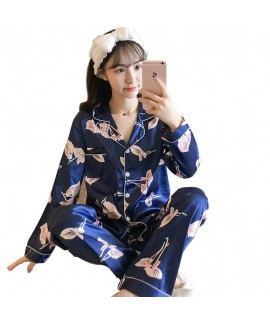 Long sleeve two-piece silk like Korean luxury and noble women's home clothes